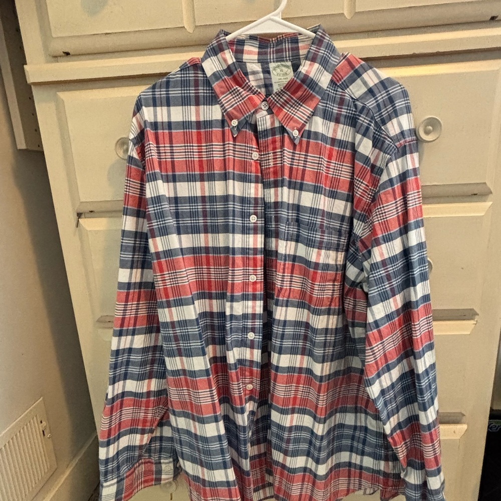 Brooks Brothers Men's Checkered Shirt - Navy, Red, White